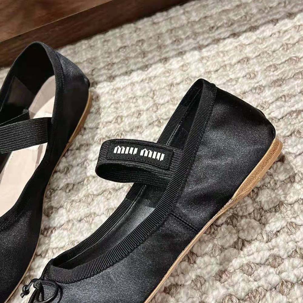 Miu Miu Women Satin Ballerinas with Knit Logo Label-Black - image 8