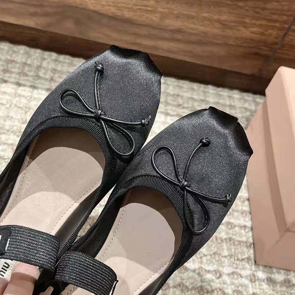 Miu Miu Women Satin Ballerinas with Knit Logo Label-Black - image 6