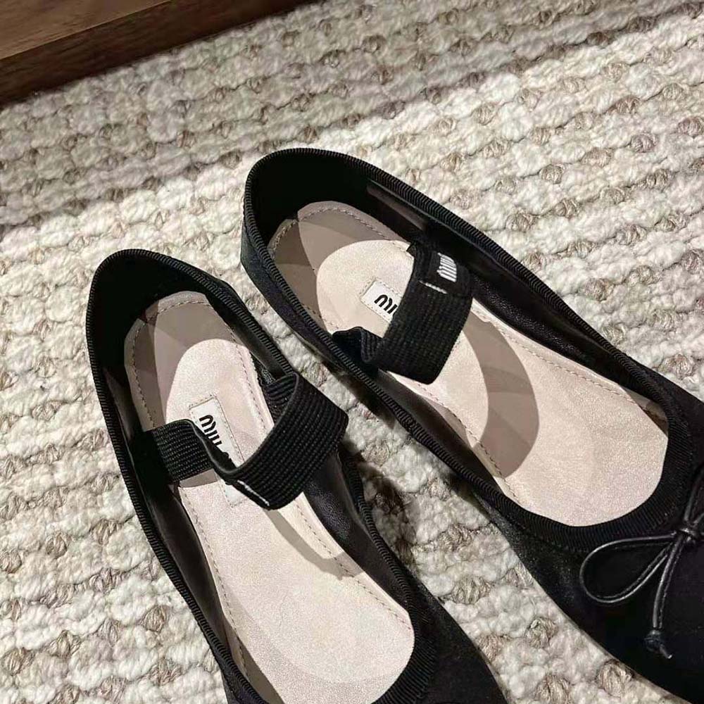 Miu Miu Women Satin Ballerinas with Knit Logo Label-Black - image 7