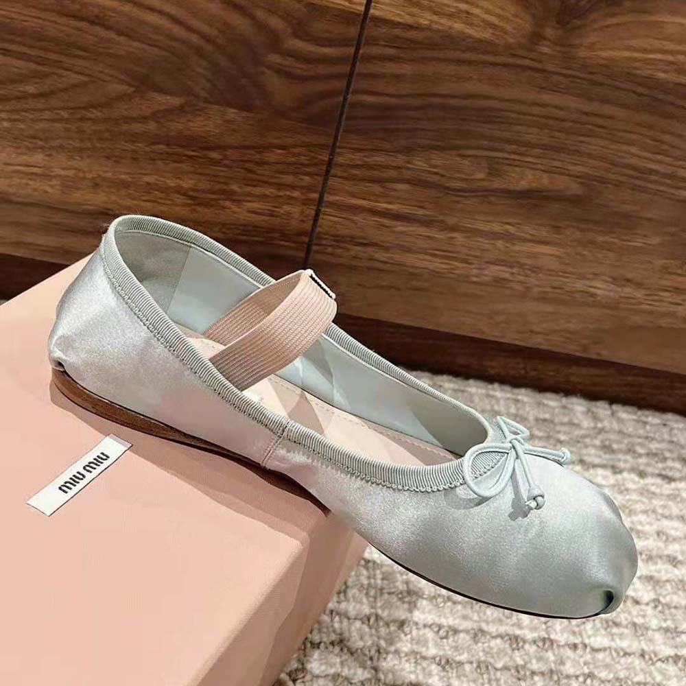 Miu Miu Women Satin Ballerinas with Knit Logo Label-Blue - image 5