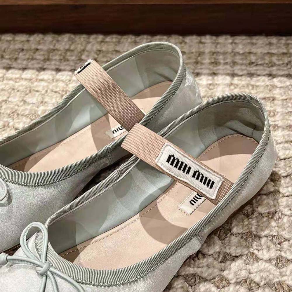 Miu Miu Women Satin Ballerinas with Knit Logo Label-Blue - image 9