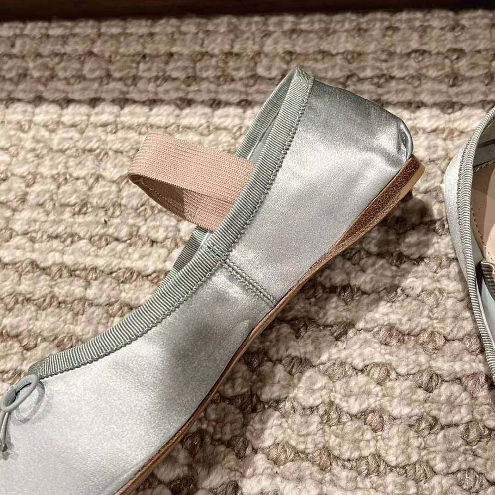 Miu Miu Women Satin Ballerinas with Knit Logo Label-Blue - image 10