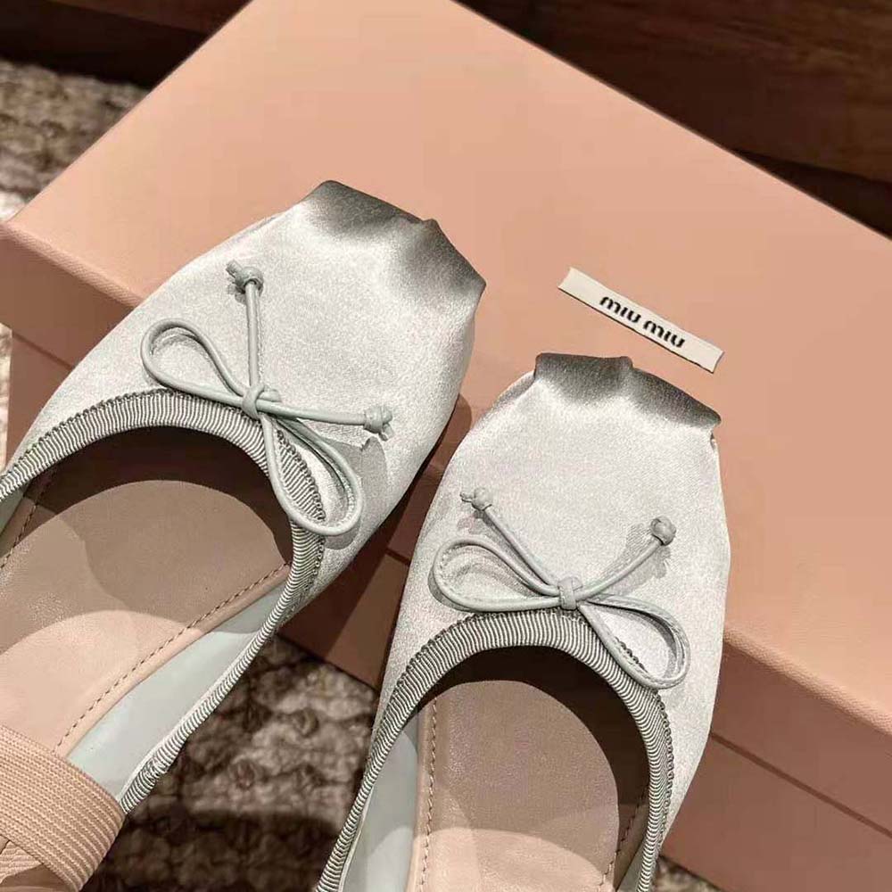 Miu Miu Women Satin Ballerinas with Knit Logo Label-Blue - image 7