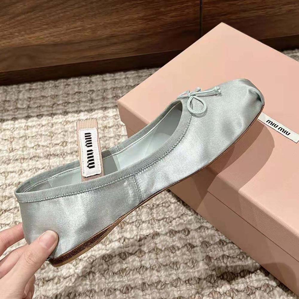 Miu Miu Women Satin Ballerinas with Knit Logo Label-Blue - image 6