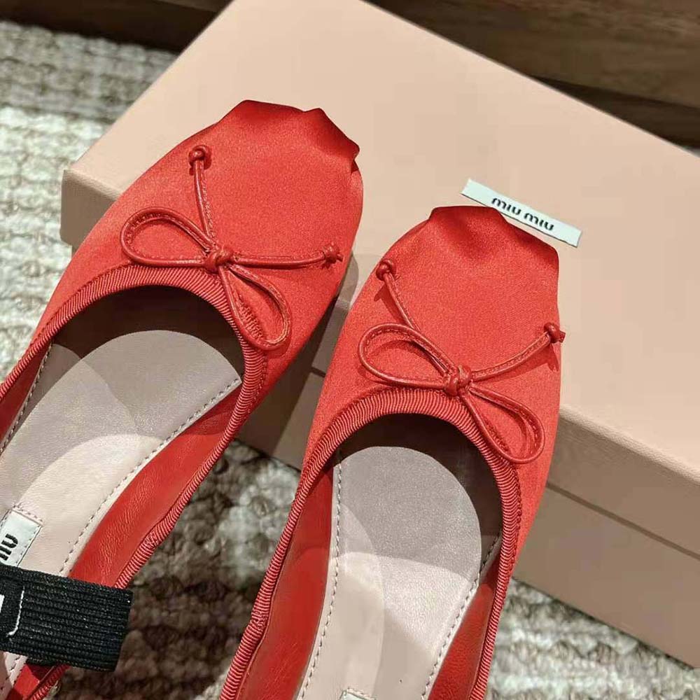 Miu Miu Women Satin Ballerinas with Knit Logo Label-Red - image 7