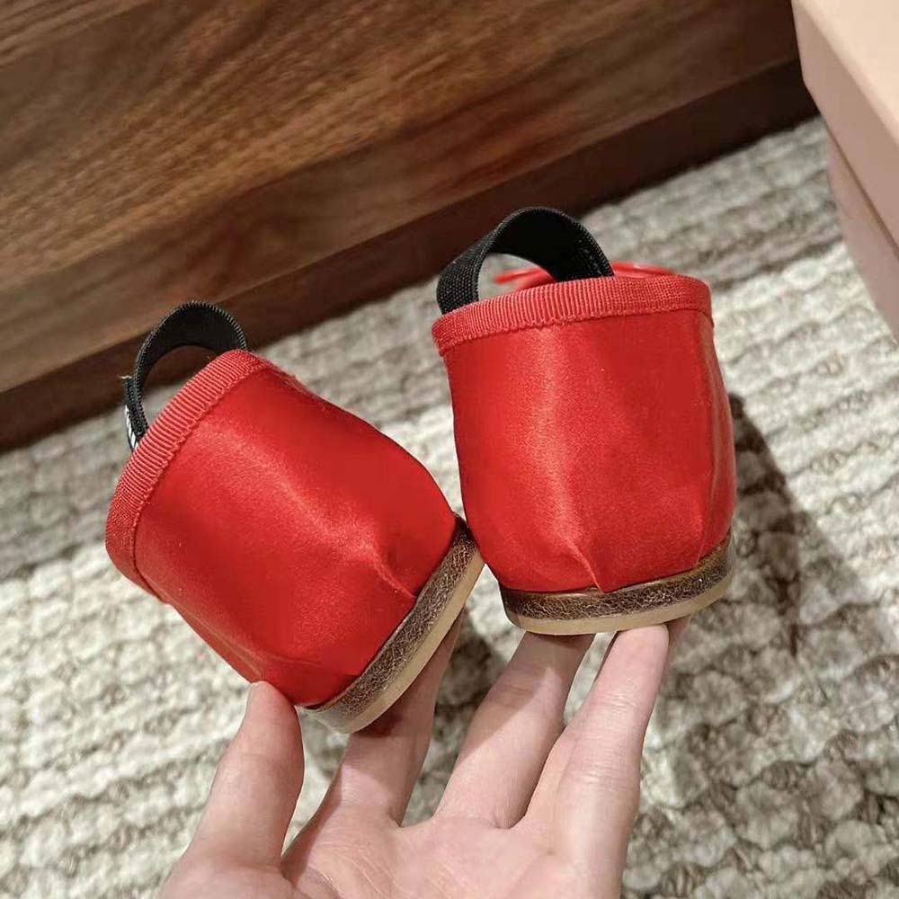 Miu Miu Women Satin Ballerinas with Knit Logo Label-Red - image 8