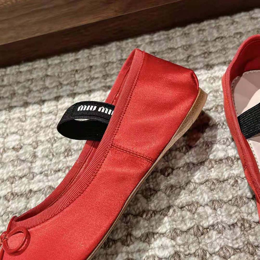 Miu Miu Women Satin Ballerinas with Knit Logo Label-Red - image 10