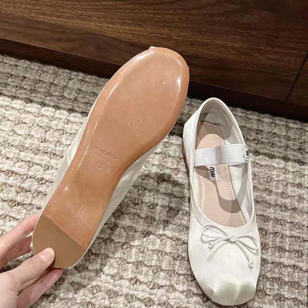 Miu Miu Women Satin Ballerinas with Knit Logo Label-White - image 10