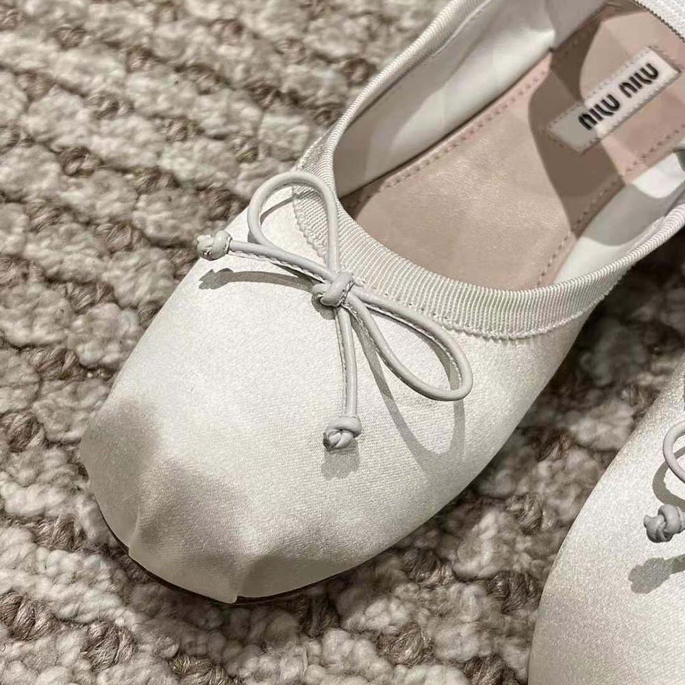 Miu Miu Women Satin Ballerinas with Knit Logo Label-White - image 9
