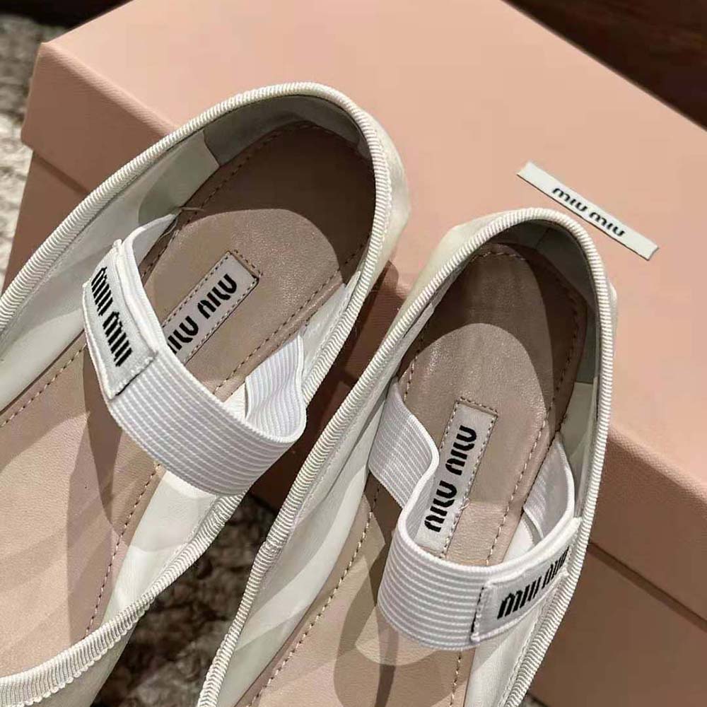Miu Miu Women Satin Ballerinas with Knit Logo Label-White - image 8
