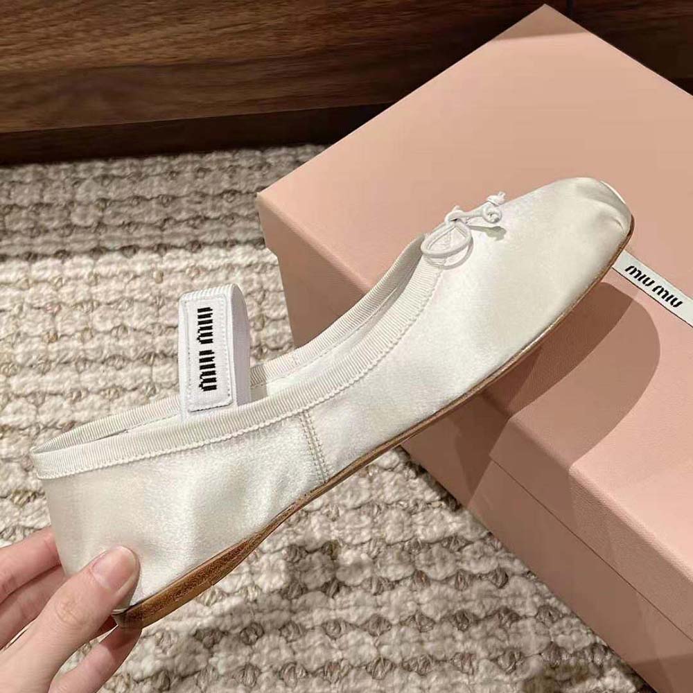 Miu Miu Women Satin Ballerinas with Knit Logo Label-White - image 7