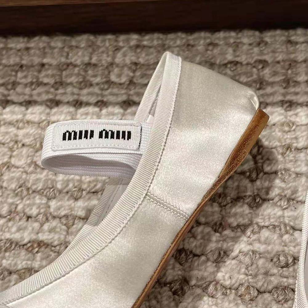 Miu Miu Women Satin Ballerinas with Knit Logo Label-White - image 6