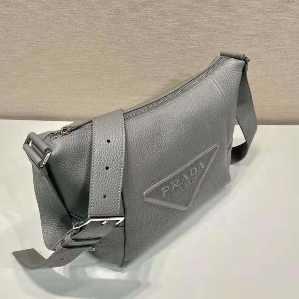 Prada Men Leather Bag with Shoulder Strap-Gray - image 4
