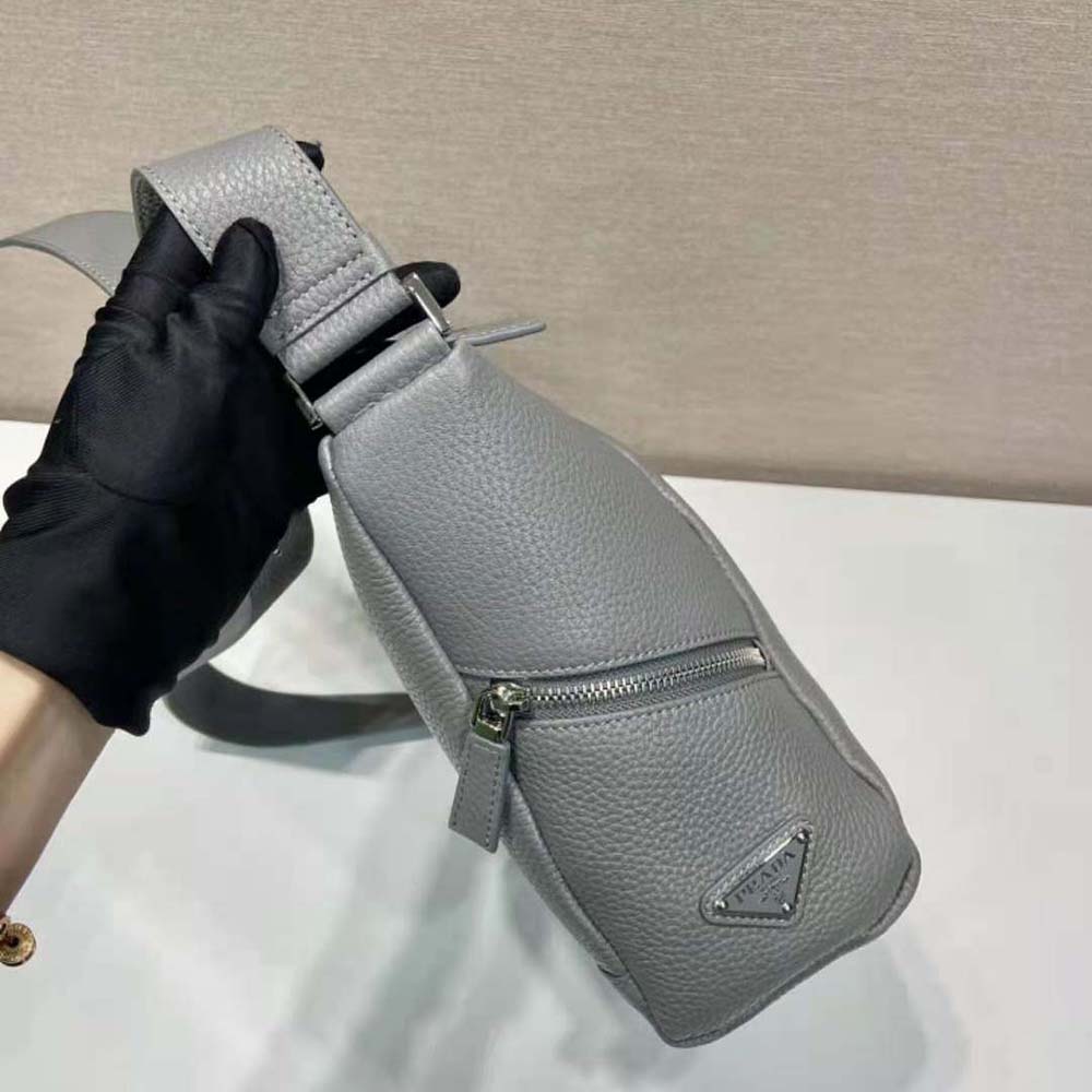 Prada Men Leather Bag with Shoulder Strap-Gray - image 6