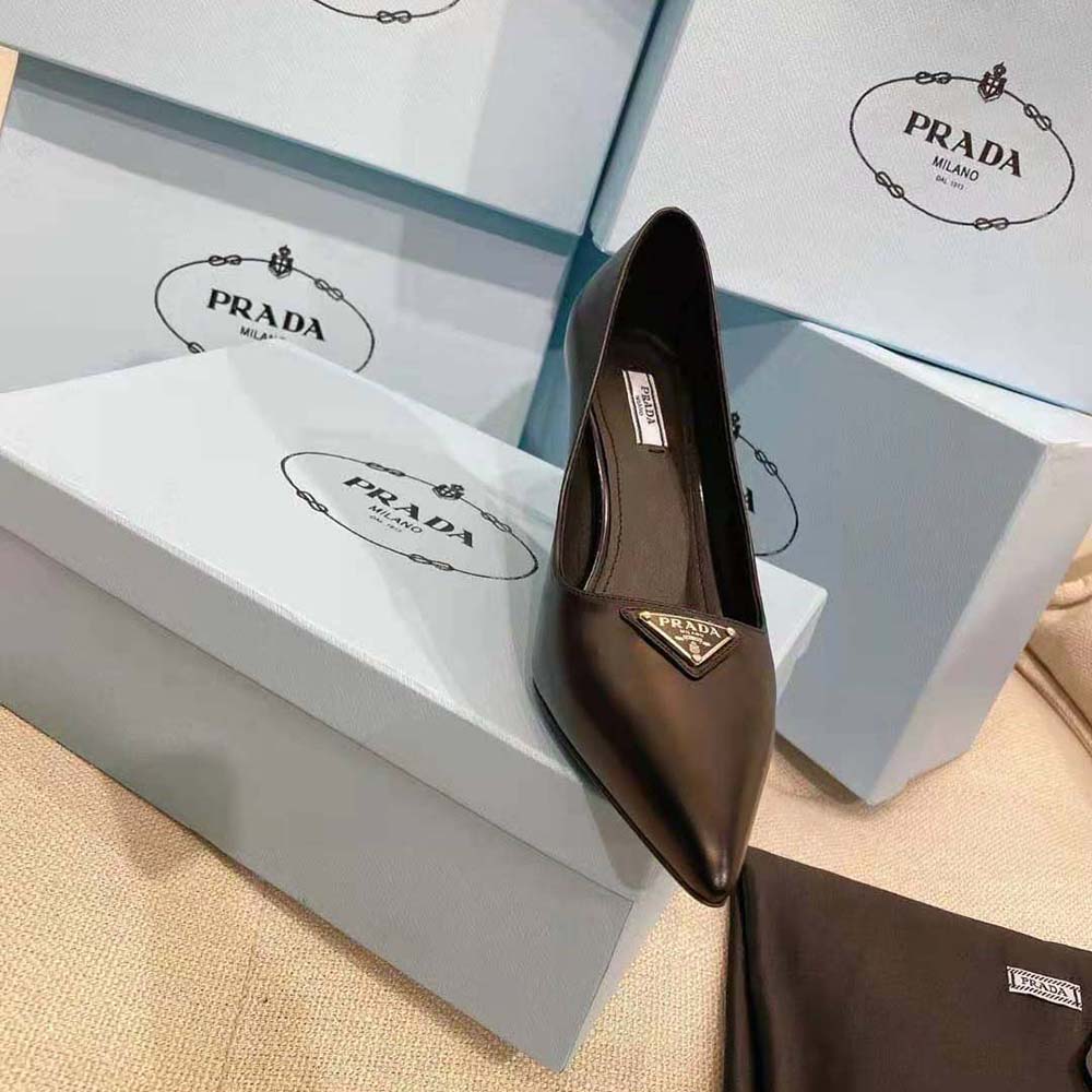 Prada Women Brushed Leather Pumps-Black - image 4
