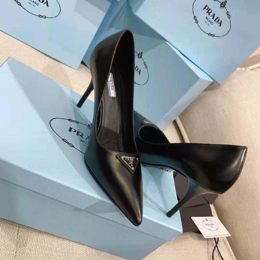 Prada Women Brushed Leather Pumps-Black - image 7
