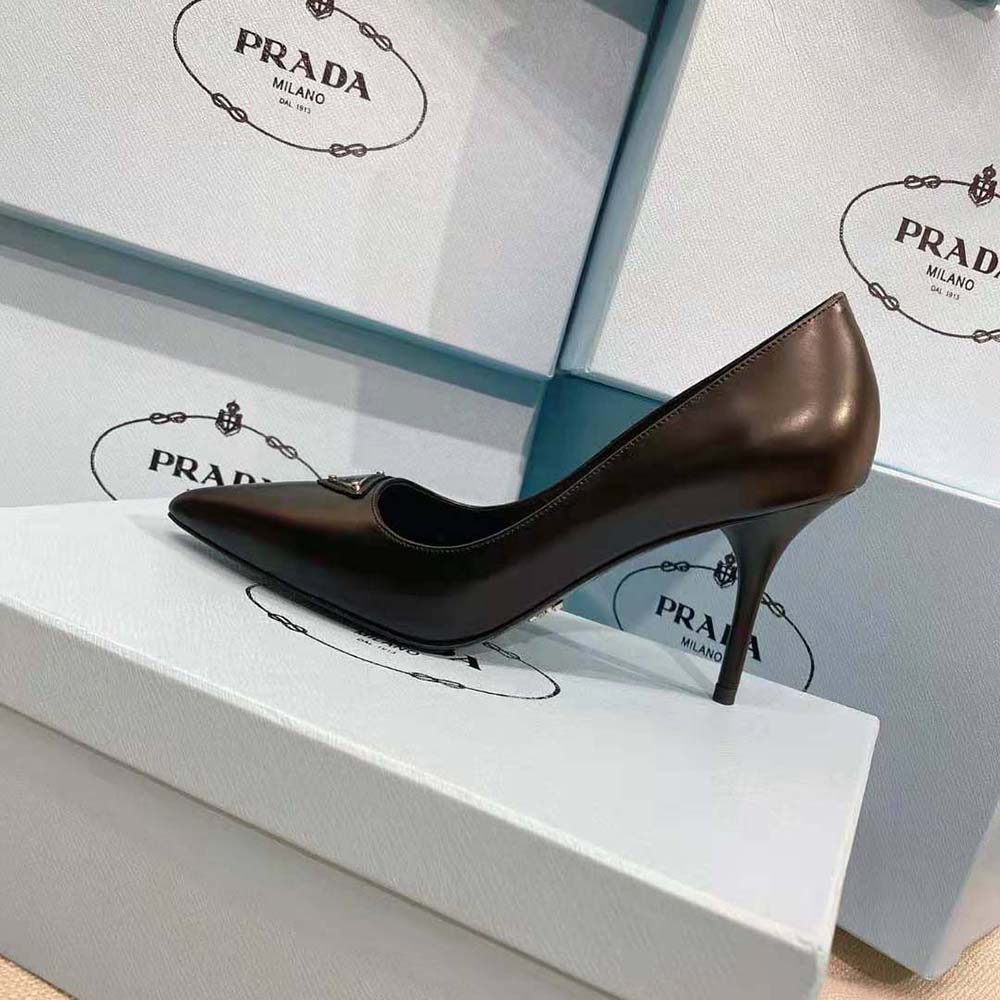 Prada Women Brushed Leather Pumps-Black - image 6