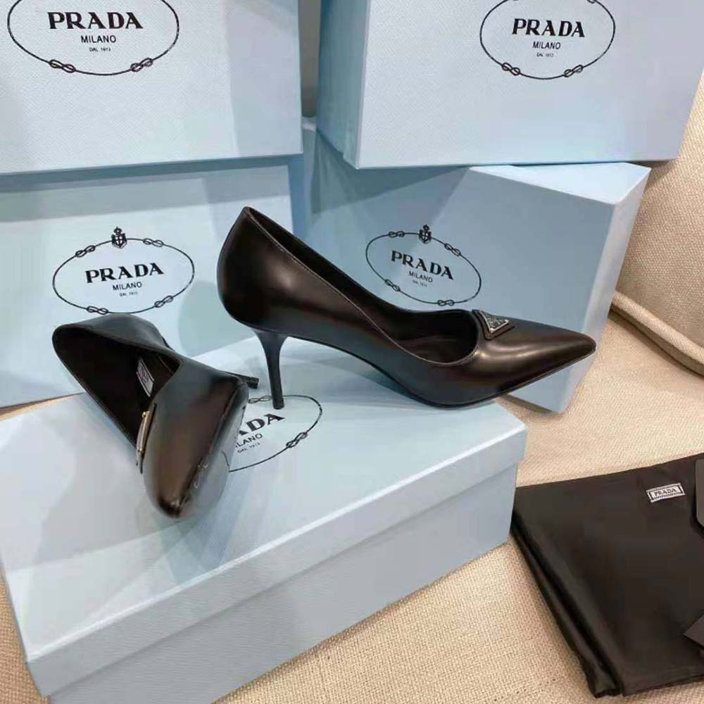 Prada Women Brushed Leather Pumps-Black - image 8