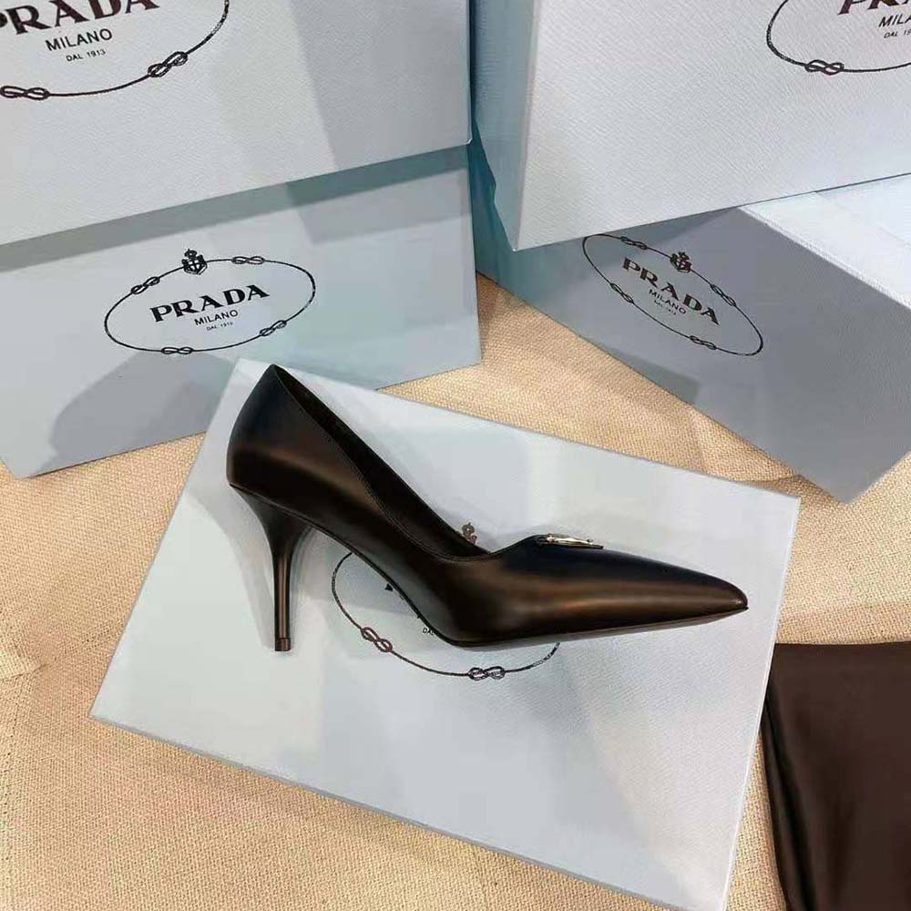 Prada Women Brushed Leather Pumps-Black - image 5