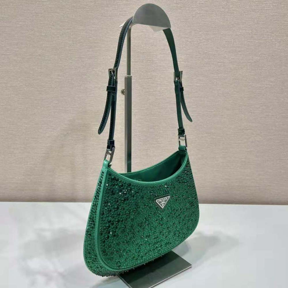 Prada Women Cleo Satin Bag with Crystals-Green - image 4