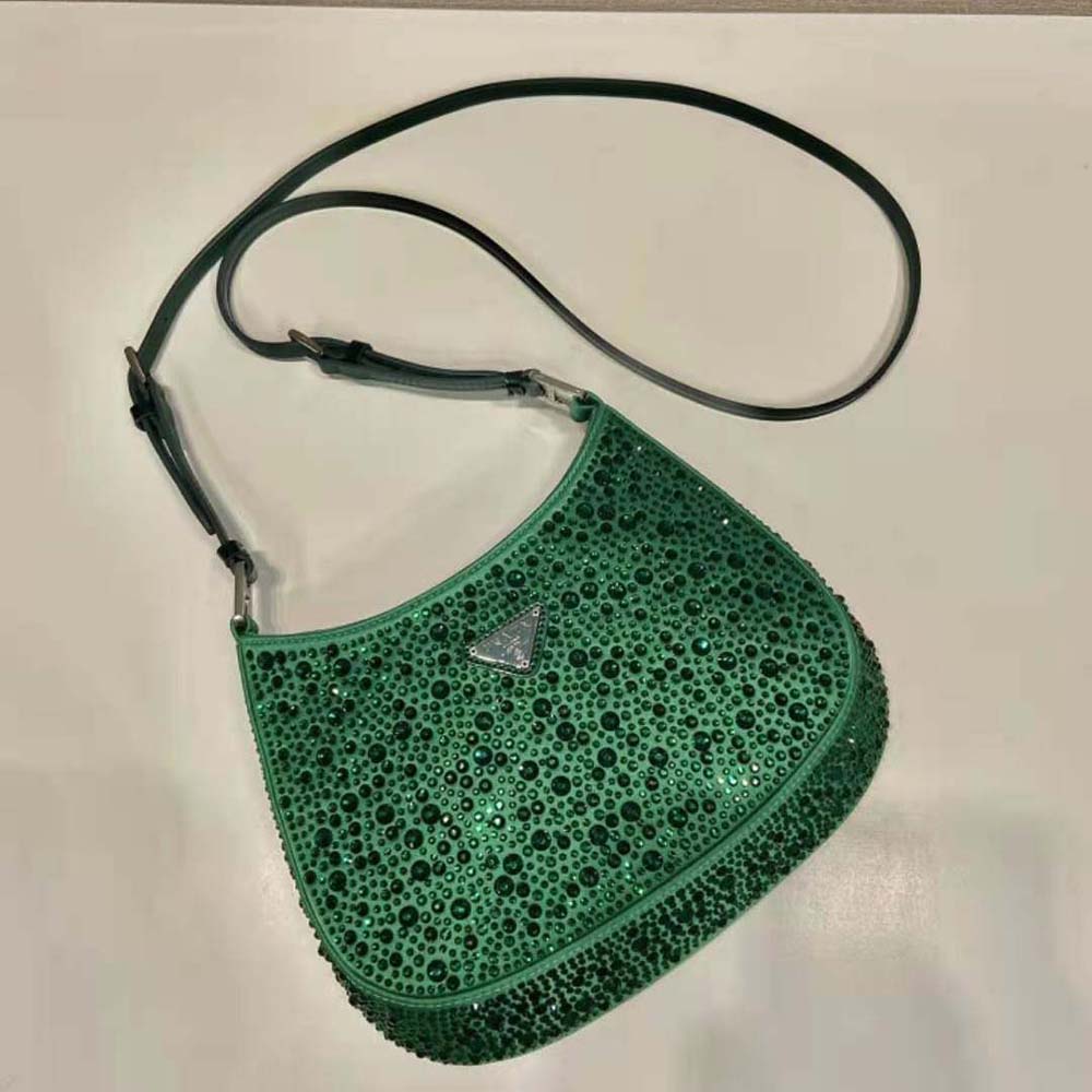 Prada Women Cleo Satin Bag with Crystals-Green - image 6