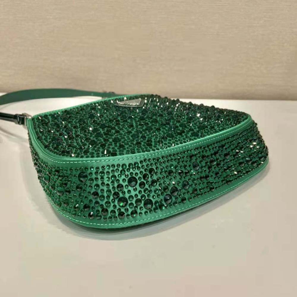 Prada Women Cleo Satin Bag with Crystals-Green - image 8