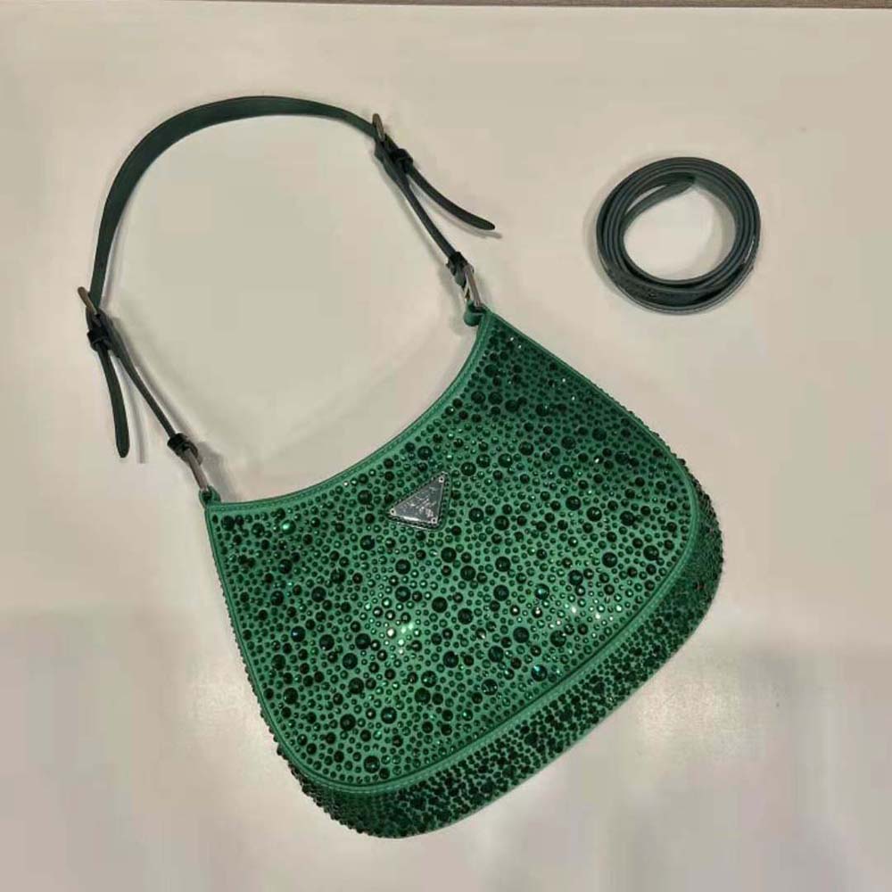 Prada Women Cleo Satin Bag with Crystals-Green - image 5