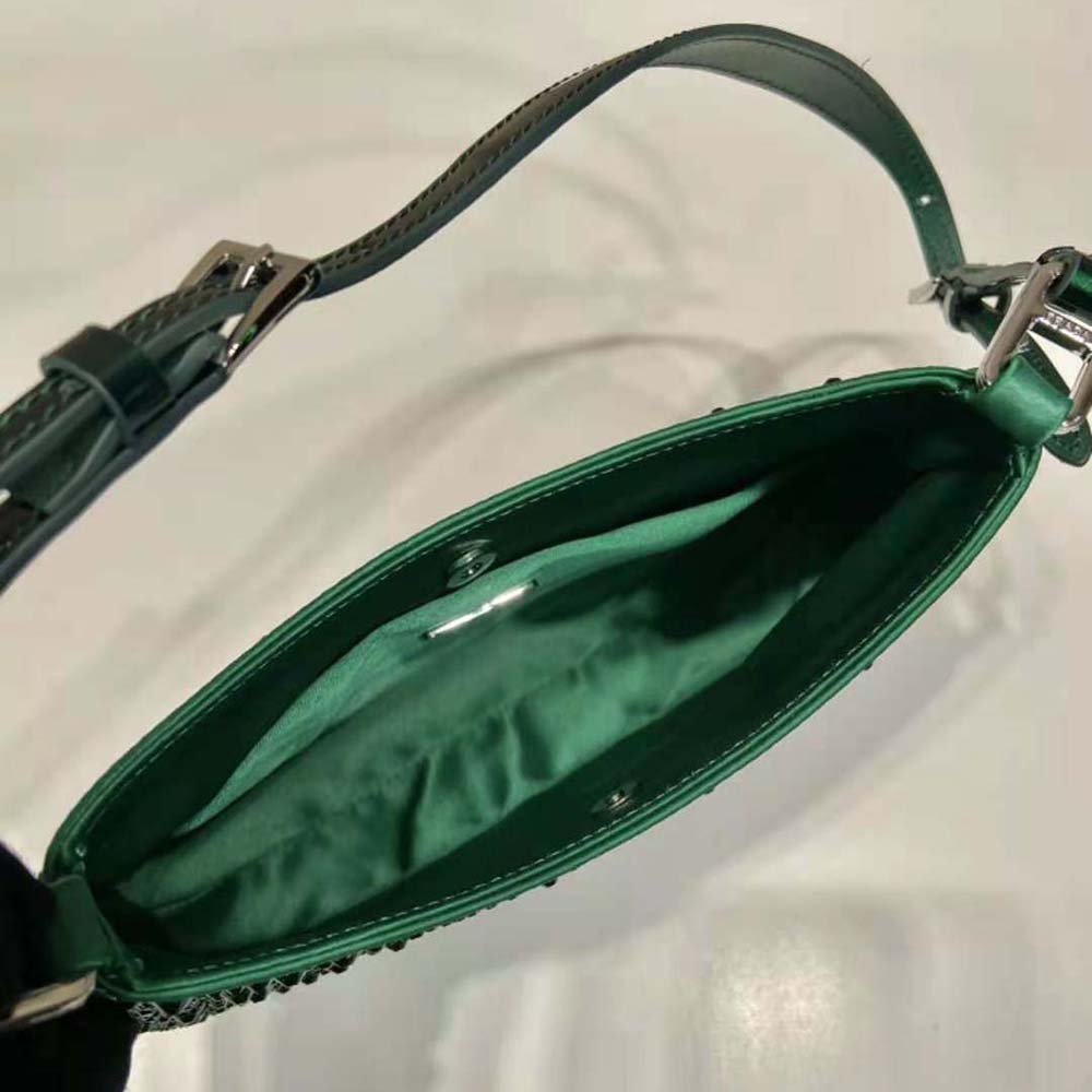 Prada Women Cleo Satin Bag with Crystals-Green - image 9