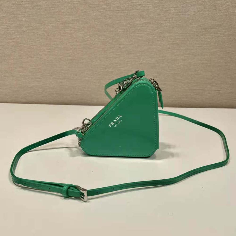 Prada Women Embellished Satin and Leather Mini-Pouch-Green - image 5