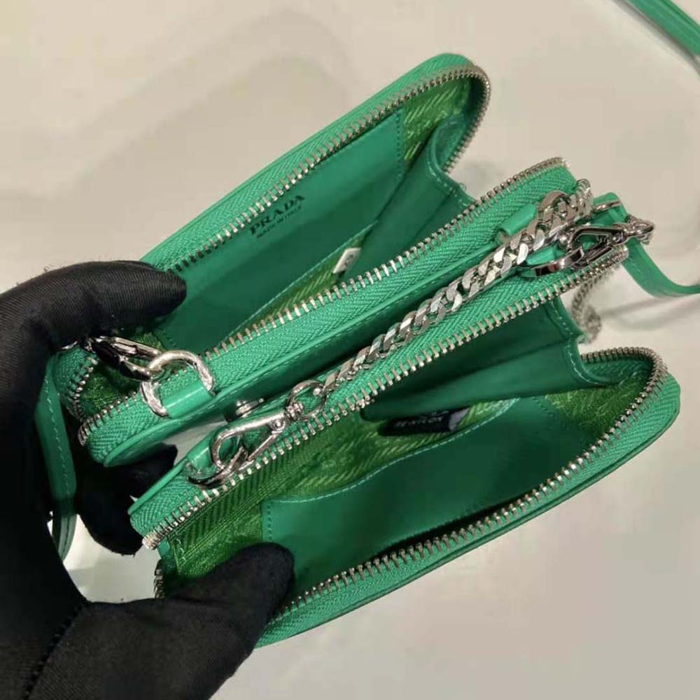 Prada Women Embellished Satin and Leather Mini-Pouch-Green - image 9