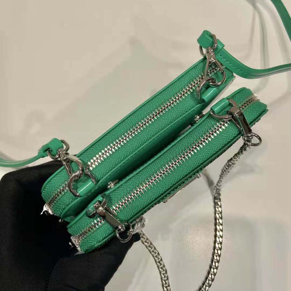 Prada Women Embellished Satin and Leather Mini-Pouch-Green - image 8