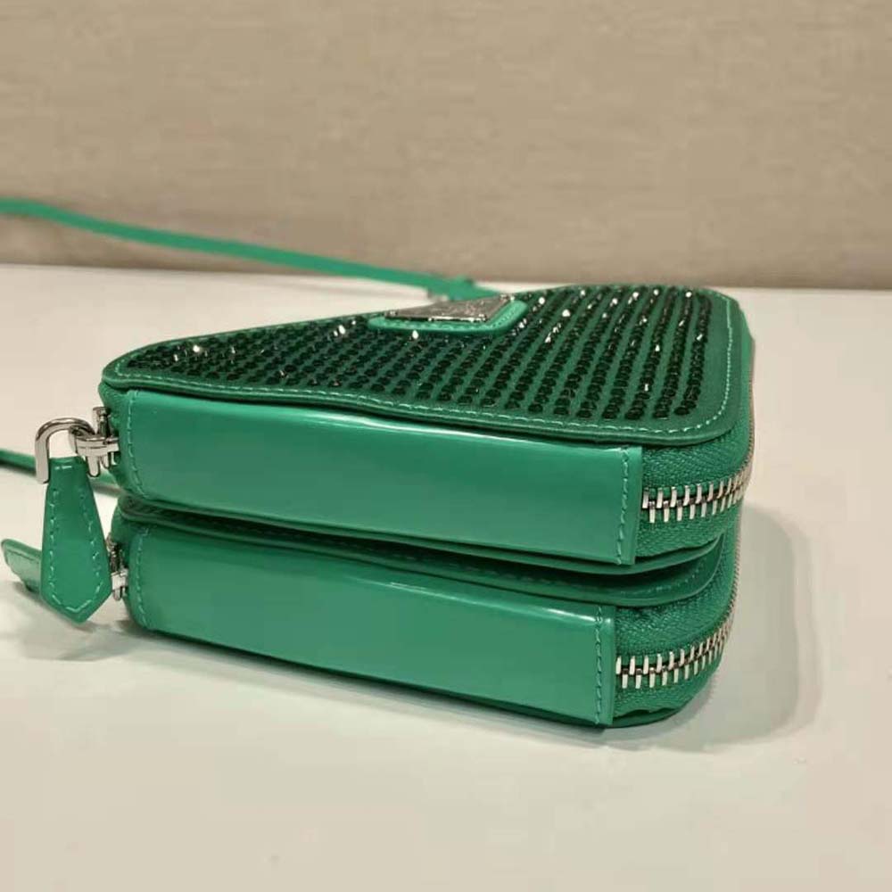 Prada Women Embellished Satin and Leather Mini-Pouch-Green - image 7