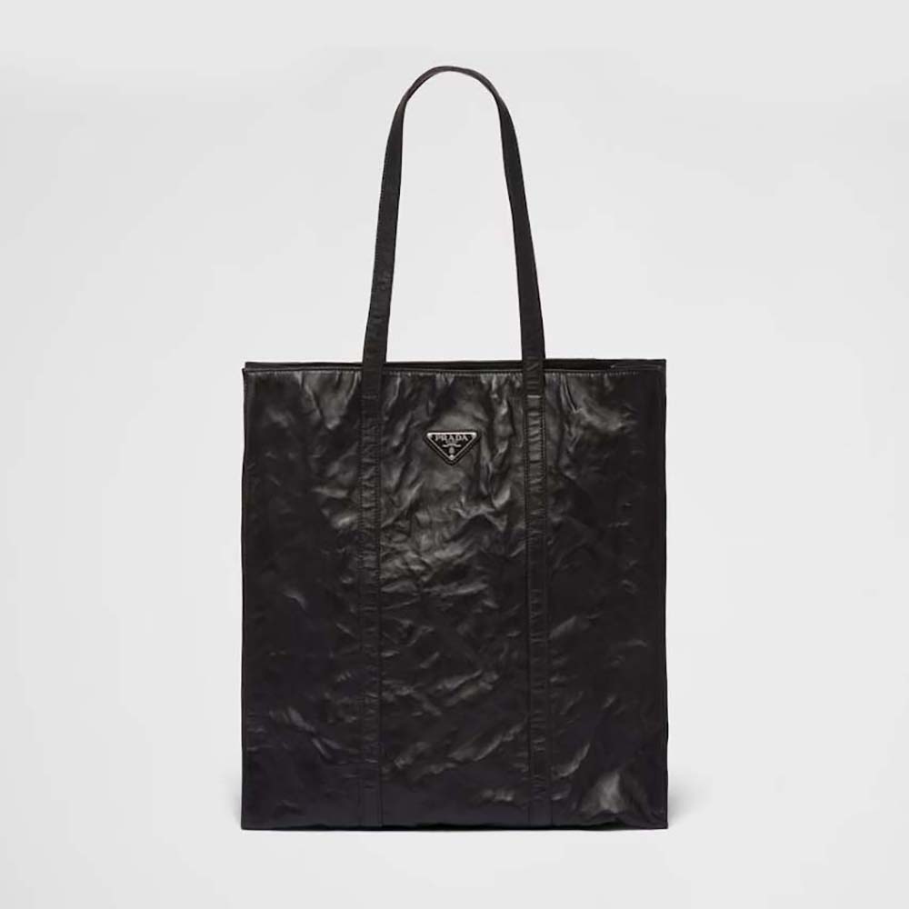Front view of Prada Women Medium Antiqued Nappa Leather Tote Bag-Black