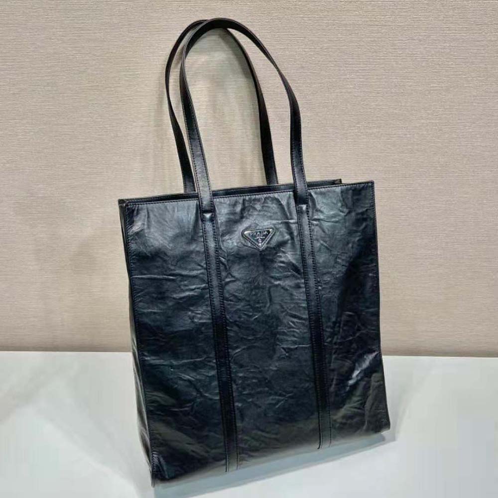 Prada Women Medium Antiqued Nappa Leather Tote Bag-Black - image 6