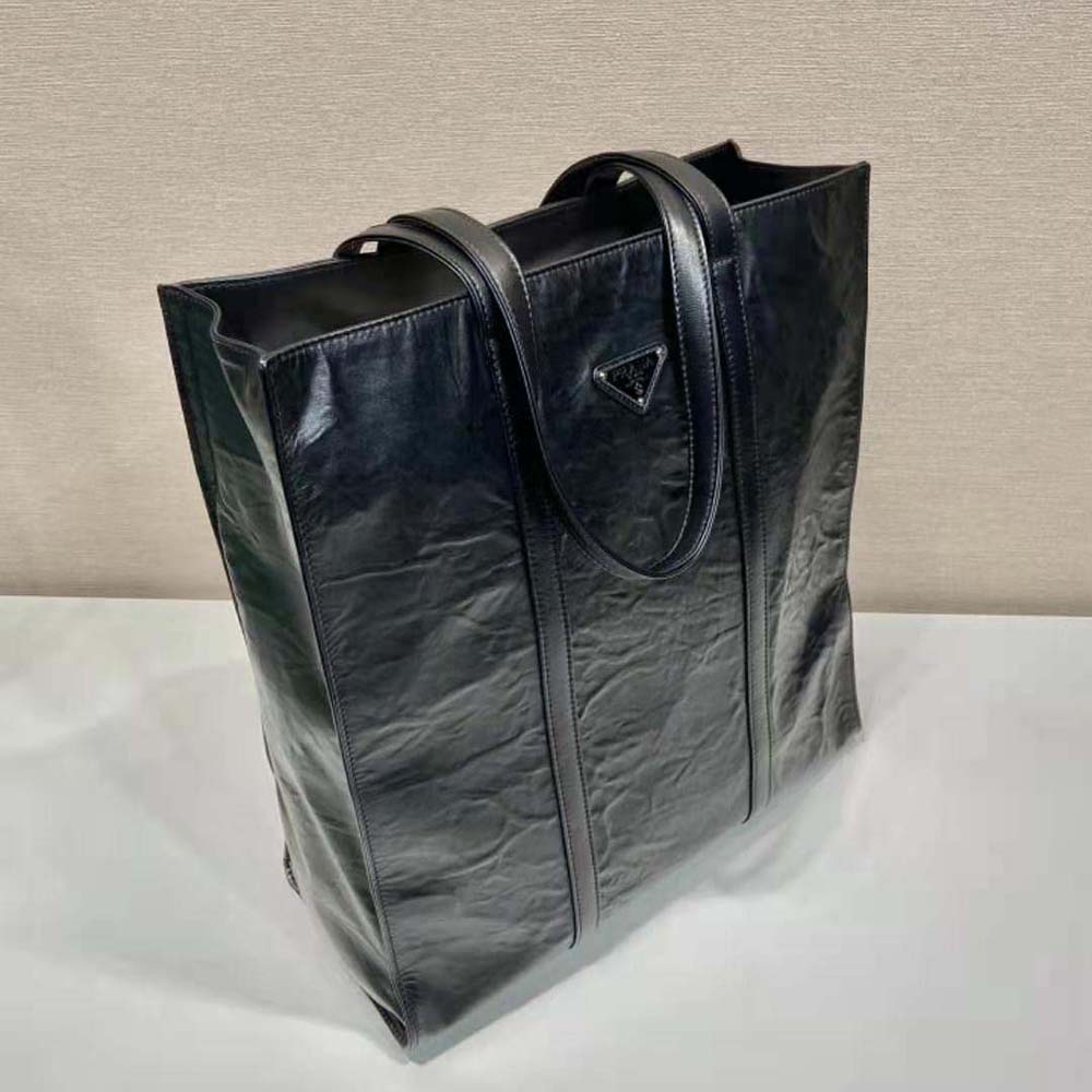 Prada Women Medium Antiqued Nappa Leather Tote Bag-Black - image 5