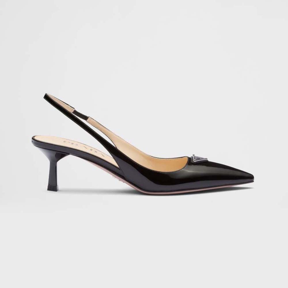 Front angle view of Prada Women Patent-Leather Slingback Pumps-Black