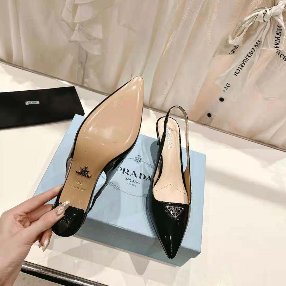 Prada Women Patent-Leather Slingback Pumps-Black - image 10
