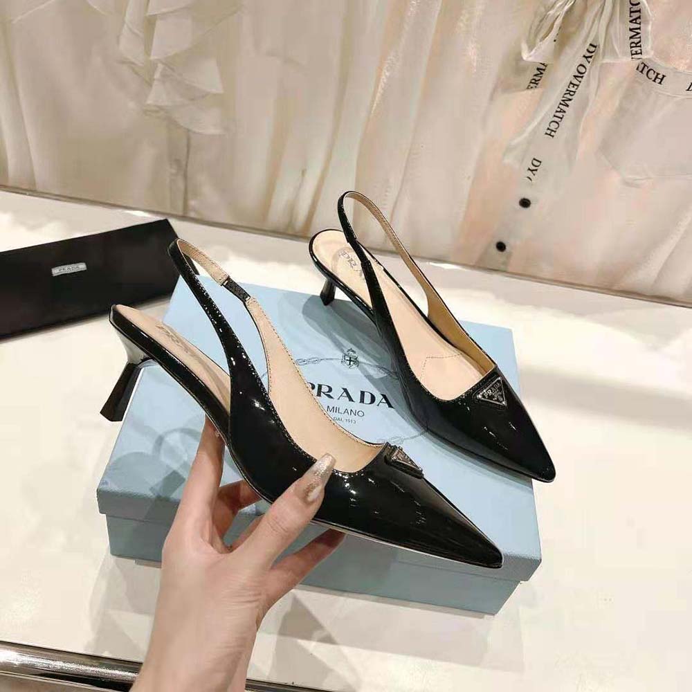 Prada Women Patent-Leather Slingback Pumps-Black - image 5