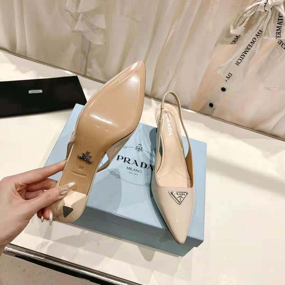 Prada Women Patent-Leather Slingback Pumps-White - image 10