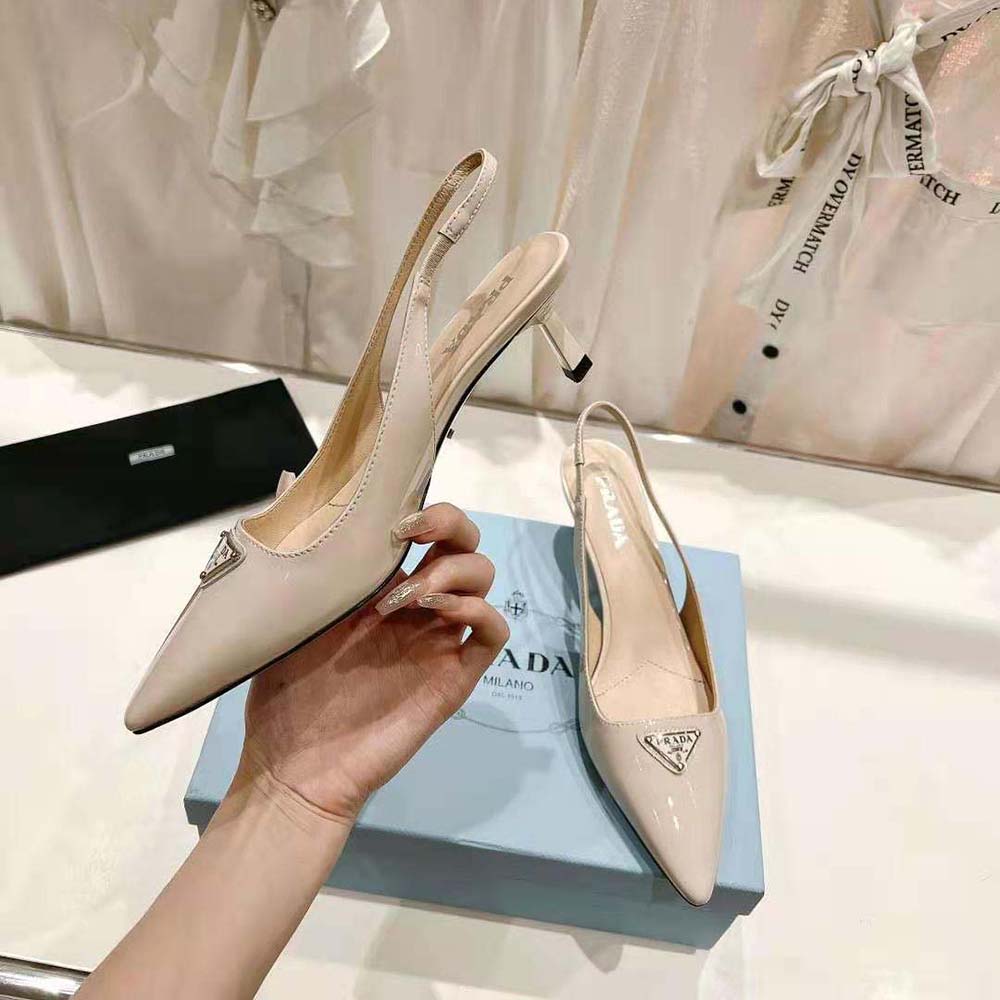 Prada Women Patent-Leather Slingback Pumps-White - image 4