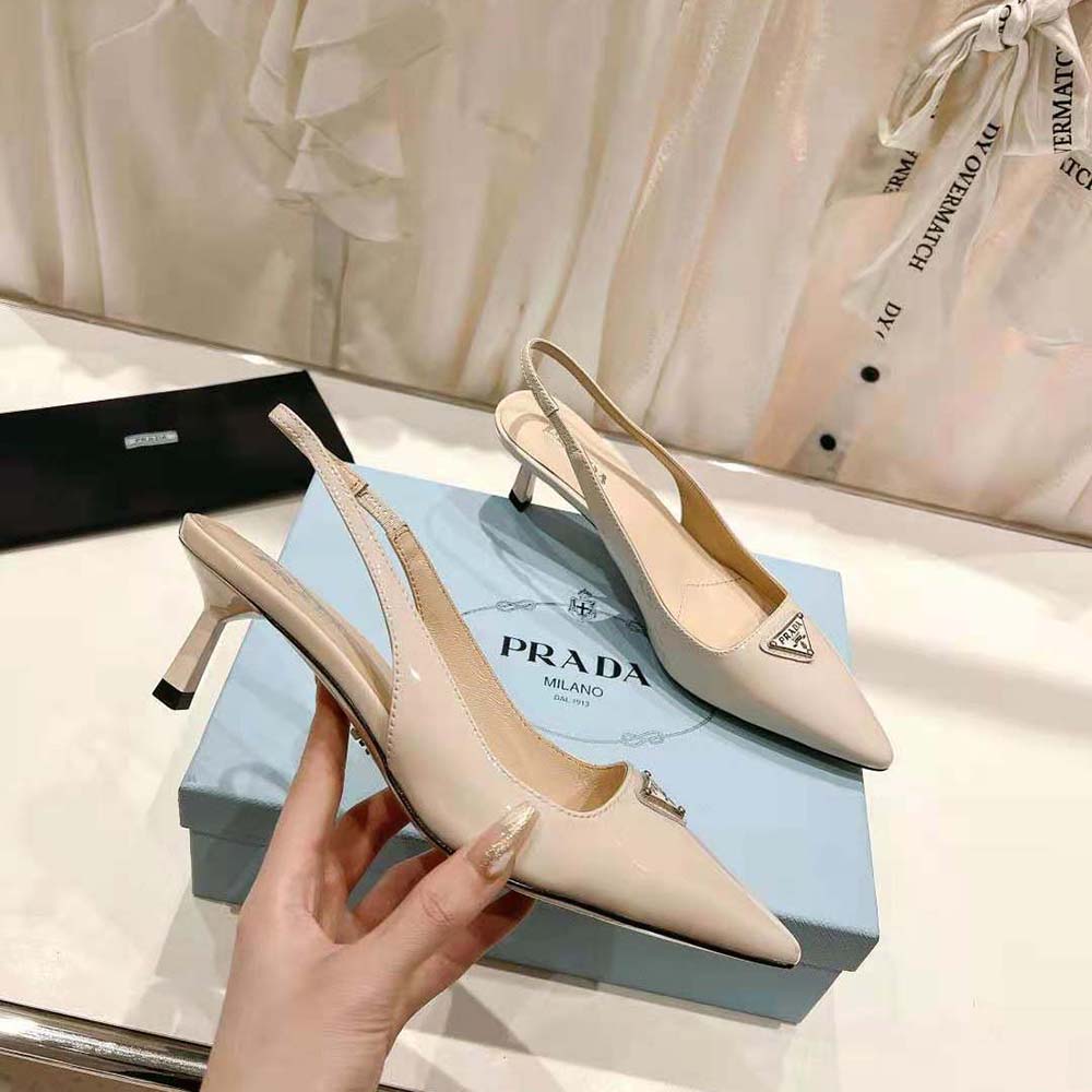 Prada Women Patent-Leather Slingback Pumps-White - image 5