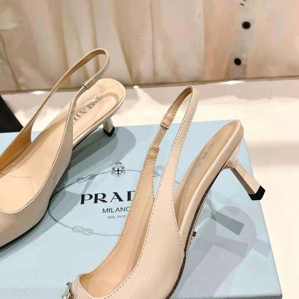 Prada Women Patent-Leather Slingback Pumps-White - image 9