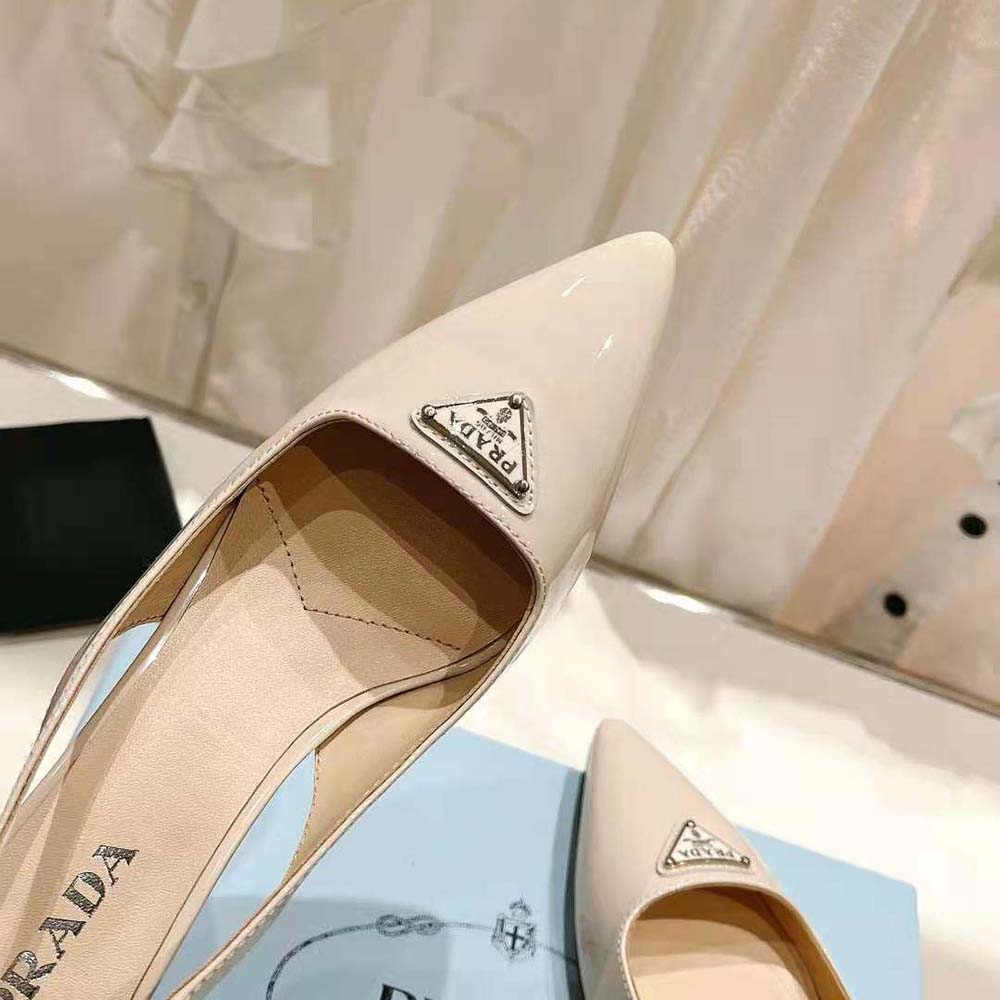 Prada Women Patent-Leather Slingback Pumps-White - image 7