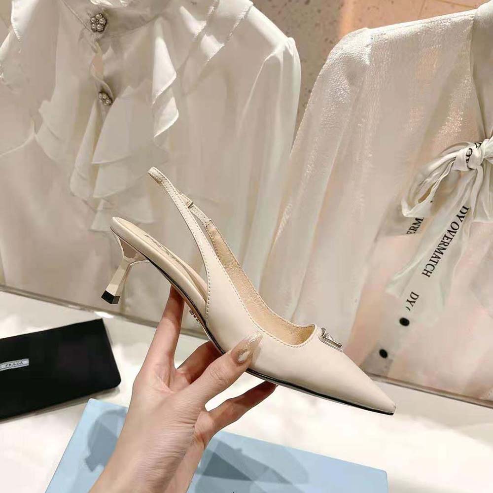 Prada Women Patent-Leather Slingback Pumps-White - image 6