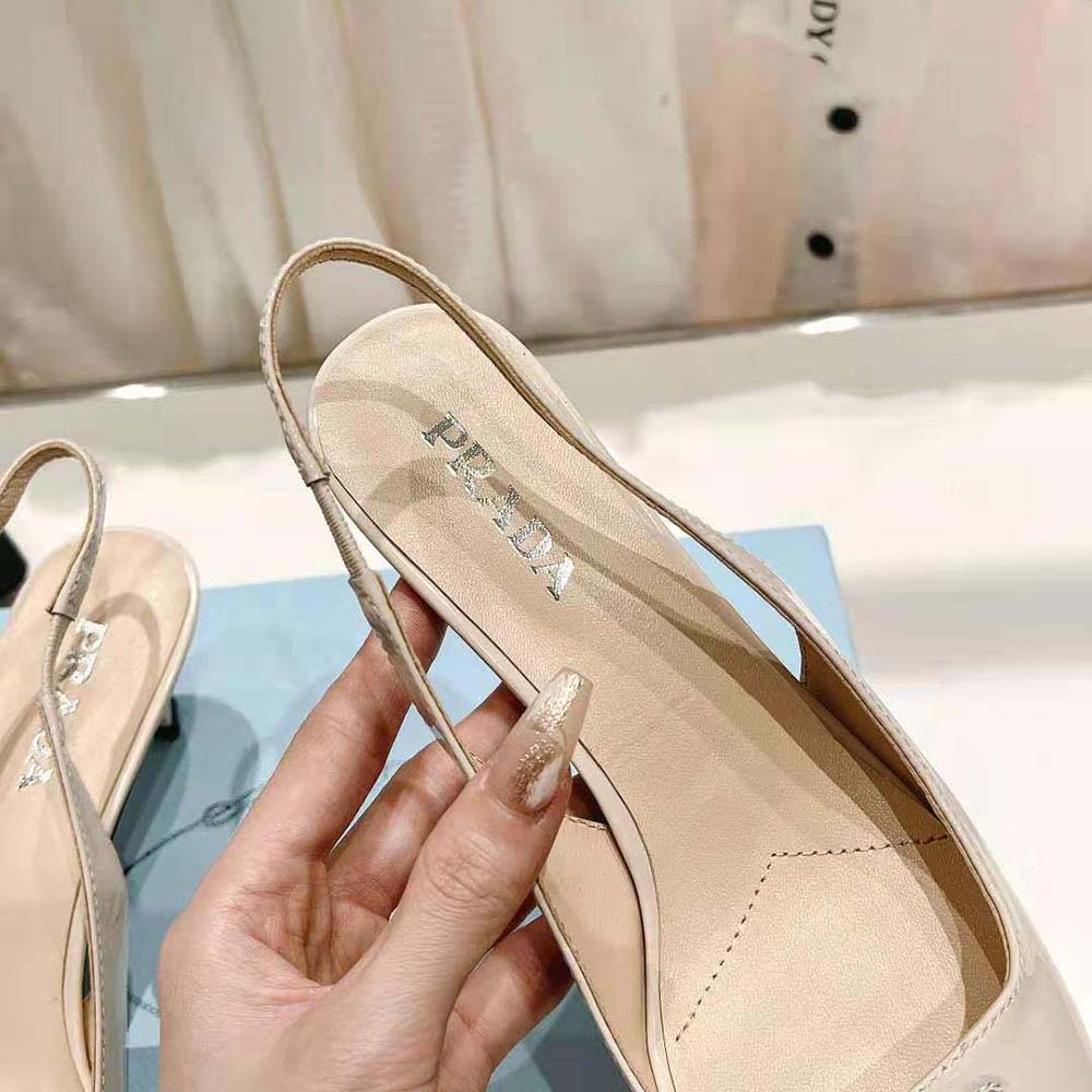 Prada Women Patent-Leather Slingback Pumps-White - image 8
