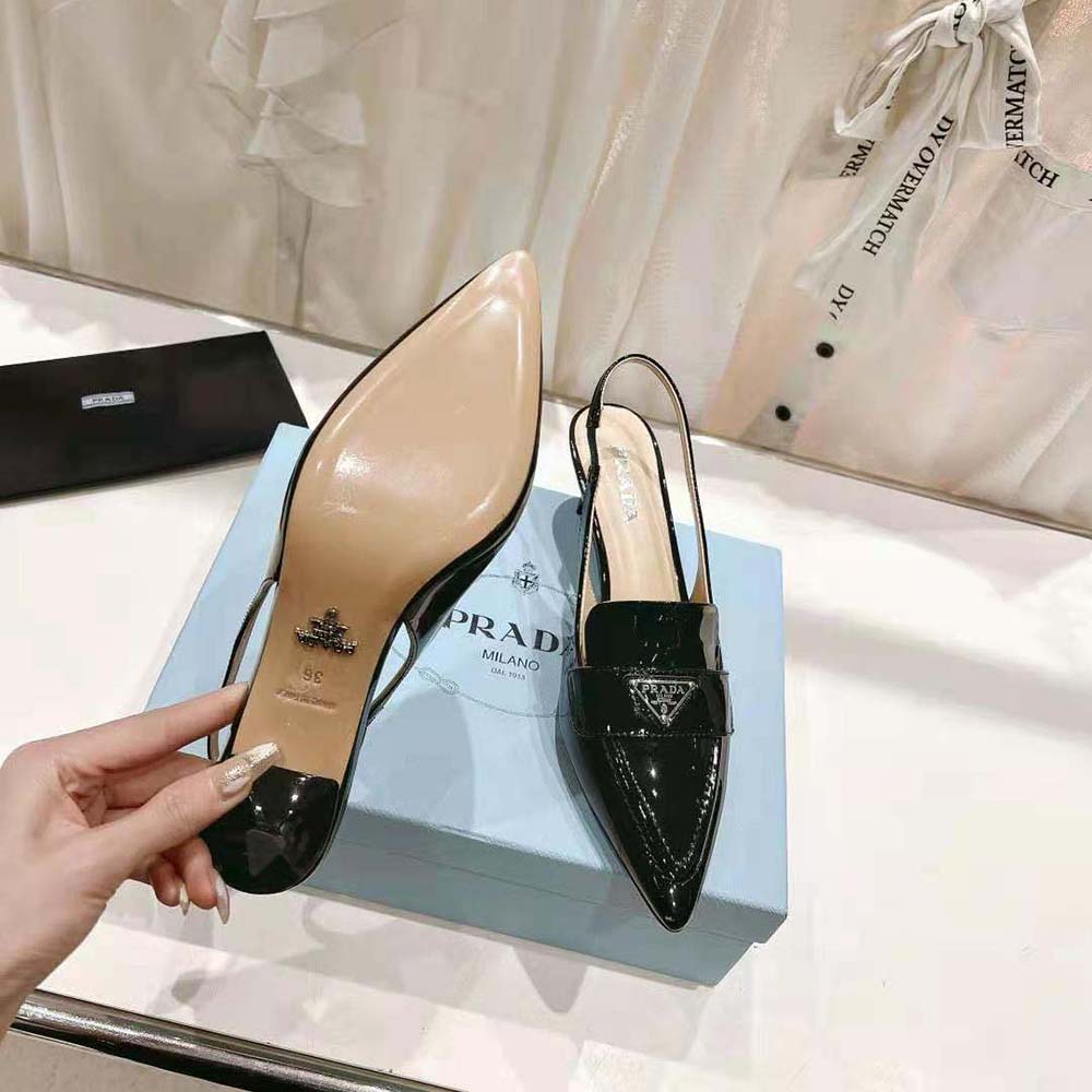 Prada Women Patent Leather Slingbacks-Black - image 10