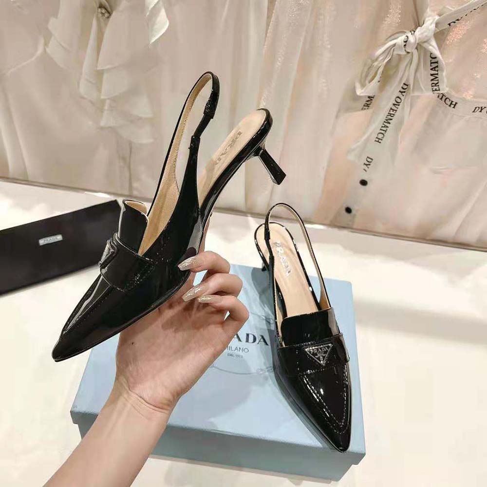 Prada Women Patent Leather Slingbacks-Black - image 5