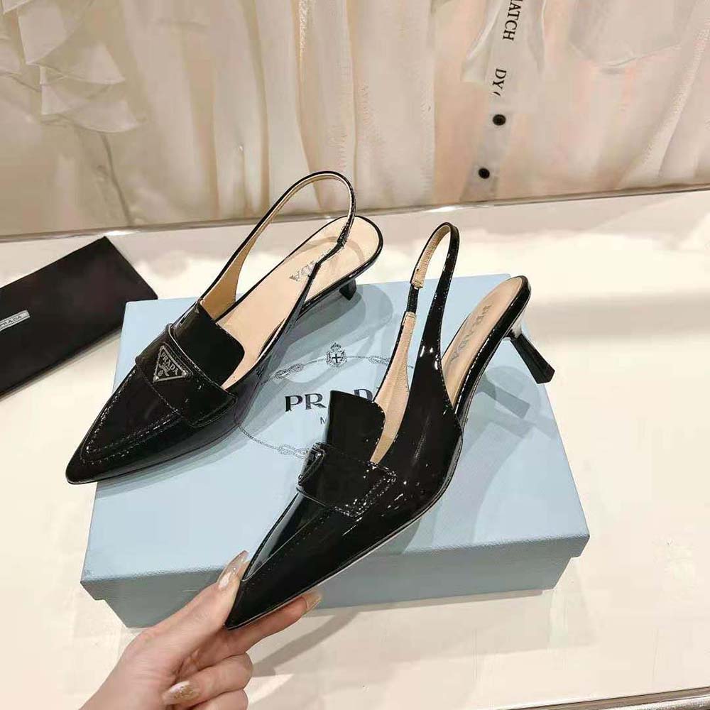 Prada Women Patent Leather Slingbacks-Black - image 4