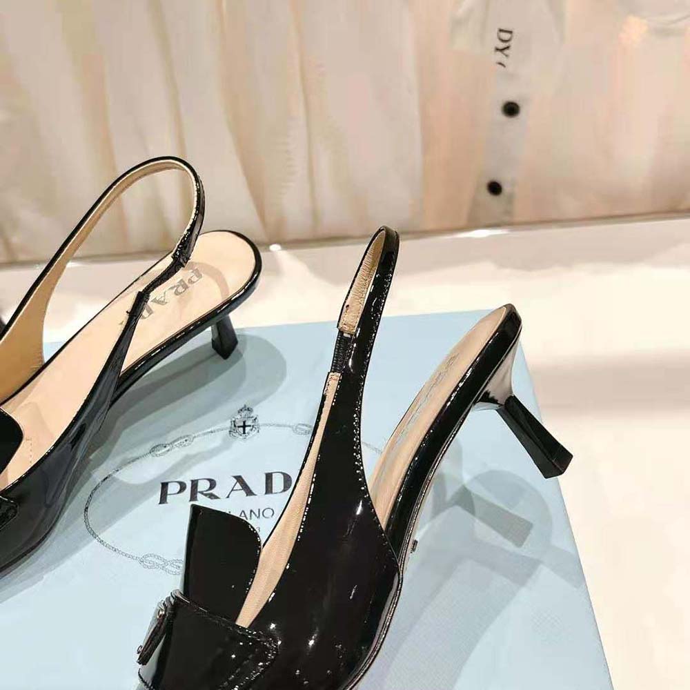 Prada Women Patent Leather Slingbacks-Black - image 9