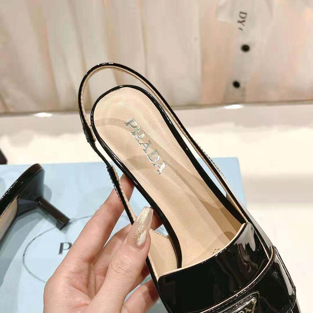 Prada Women Patent Leather Slingbacks-Black - image 8